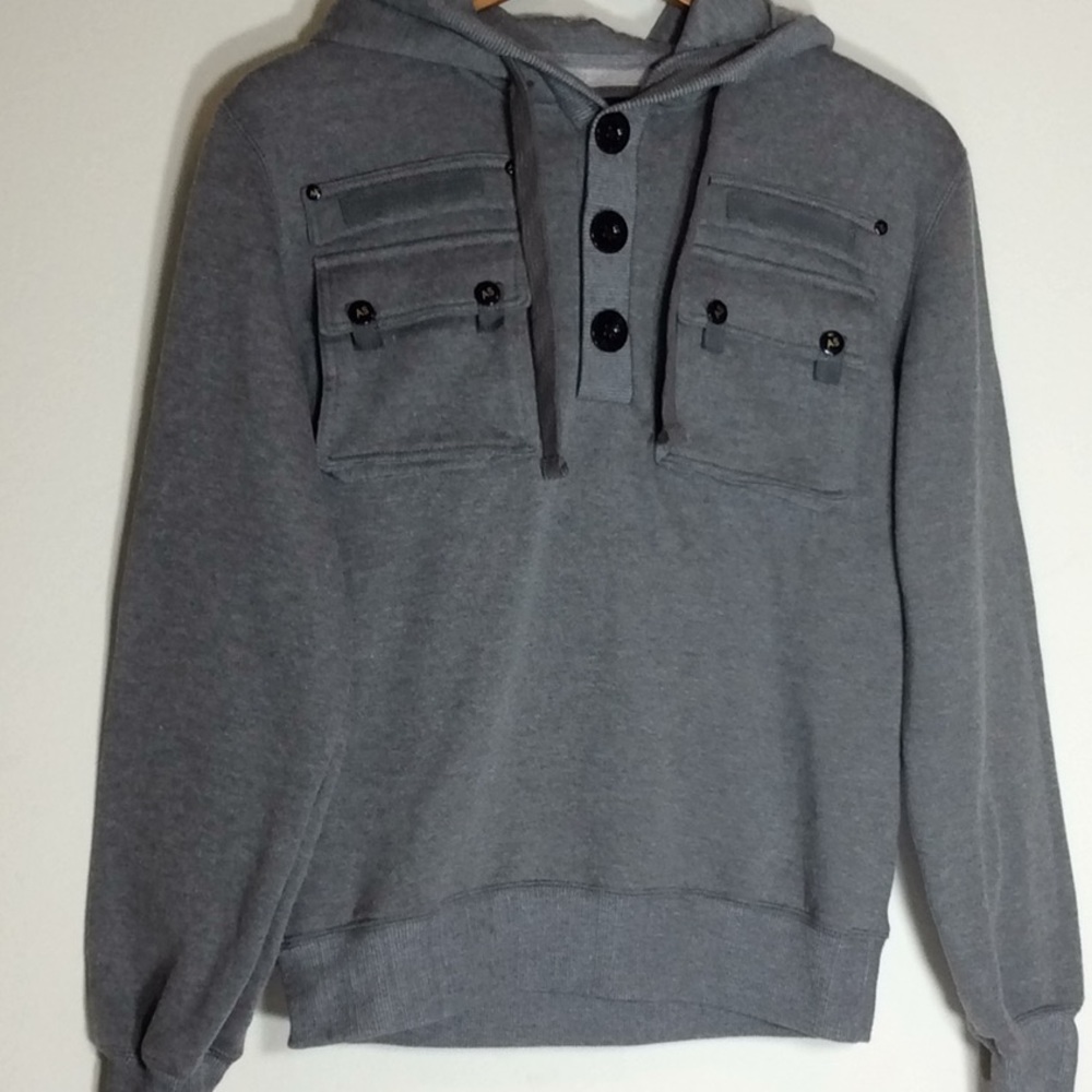 American Stitch Gray Long-Sleeve 3-Button Hoodie